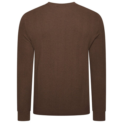 Mens Crew Neck Jumper Chevron Knit Cotton Blend Casual Sweater - Collar Detail - QHA UK