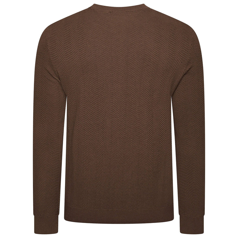 Mens Crew Neck Jumper Chevron Knit Cotton Blend Casual Sweater - Collar Detail - QHA UK