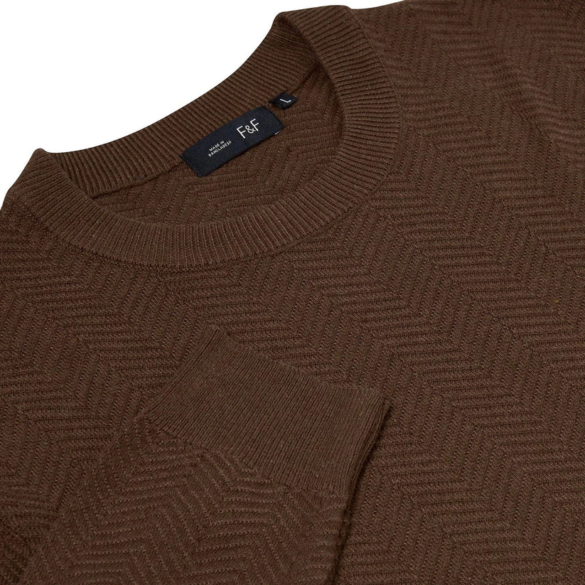 Mens Crew Neck Jumper Chevron Knit Cotton Blend Casual Sweater - Collar Detail - QHA UK