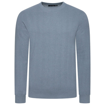 Mens Crew Neck Jumper Chevron Knit Cotton Blend Casual Sweater - Collar Detail - QHA UK