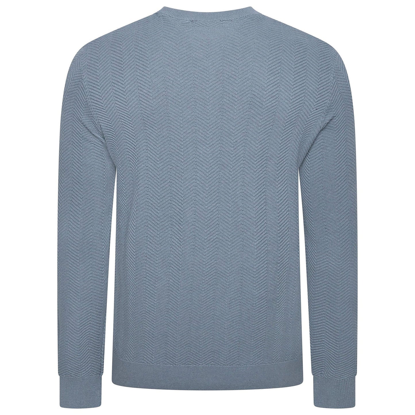 Mens Crew Neck Jumper Chevron Knit Cotton Blend Casual Sweater - Collar Detail - QHA UK