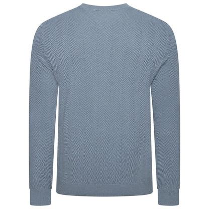 Mens Crew Neck Jumper Chevron Knit Cotton Blend Casual Sweater - Collar Detail - QHA UK