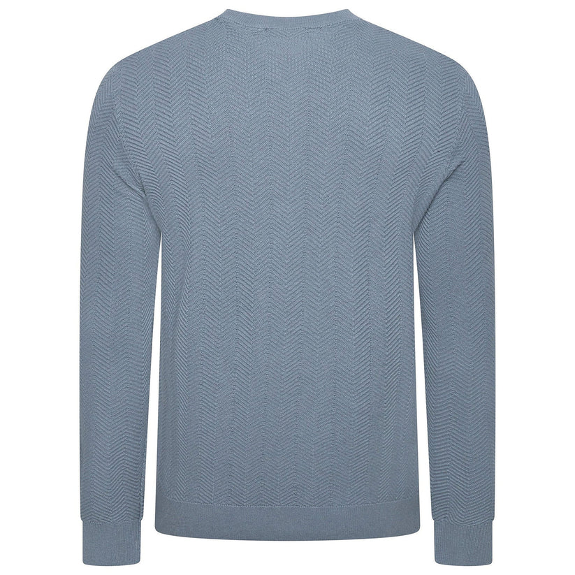 Mens Crew Neck Jumper Chevron Knit Cotton Blend Casual Sweater - Collar Detail - QHA UK
