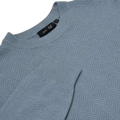 Mens Crew Neck Jumper Chevron Knit Cotton Blend Casual Sweater - Collar Detail - QHA UK