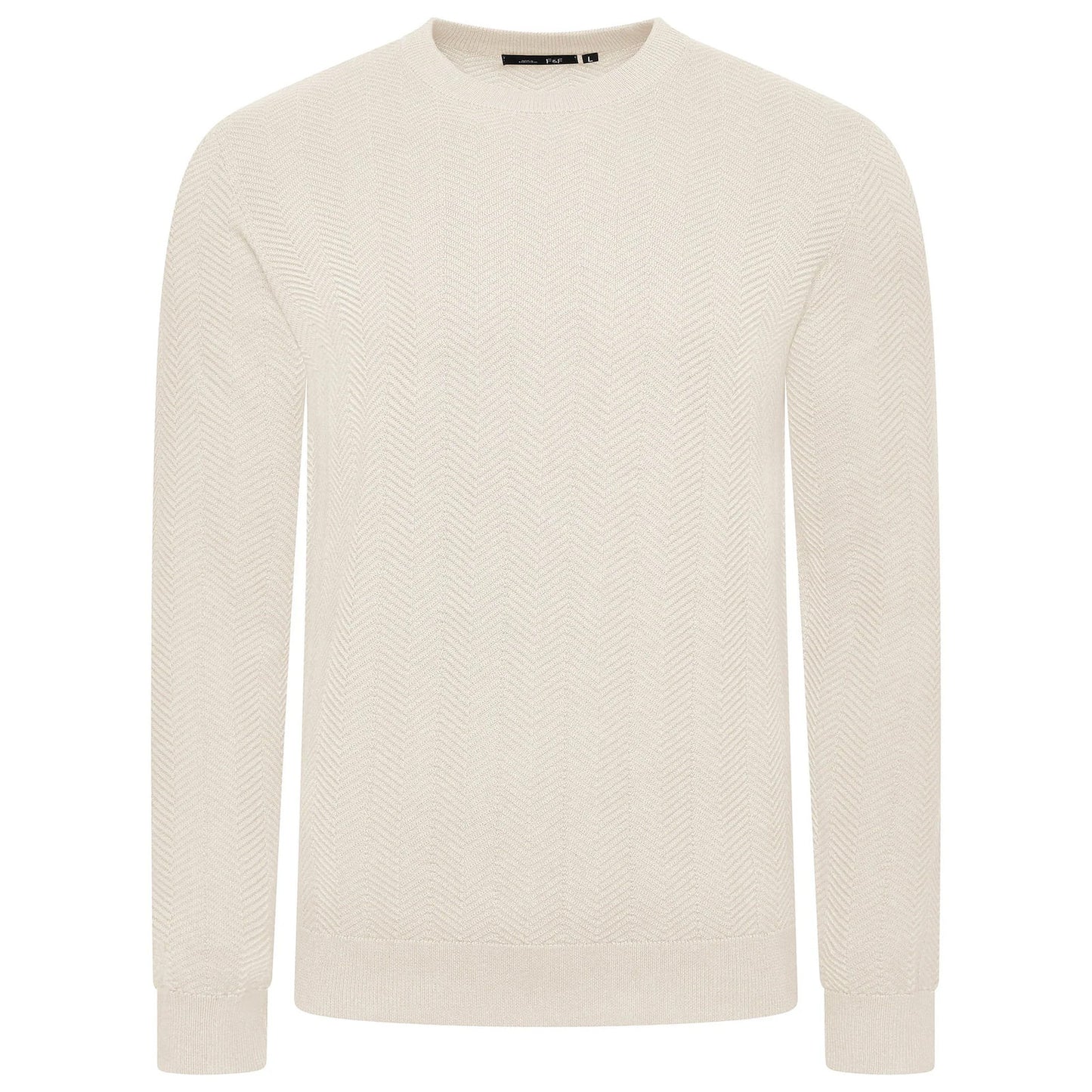 Mens Crew Neck Jumper Chevron Knit Cotton Blend Casual Sweater - Collar Detail - QHA UK