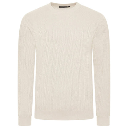 Mens Crew Neck Jumper Chevron Knit Cotton Blend Casual Sweater - Collar Detail - QHA UK