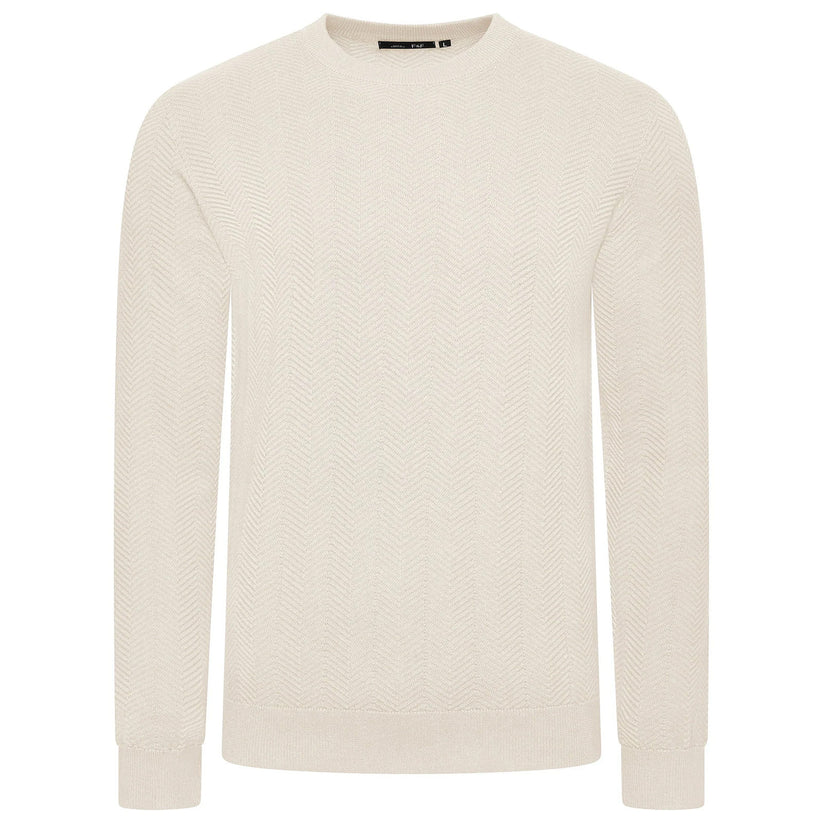Mens Crew Neck Jumper Chevron Knit Cotton Blend Casual Sweater - Collar Detail - QHA UK
