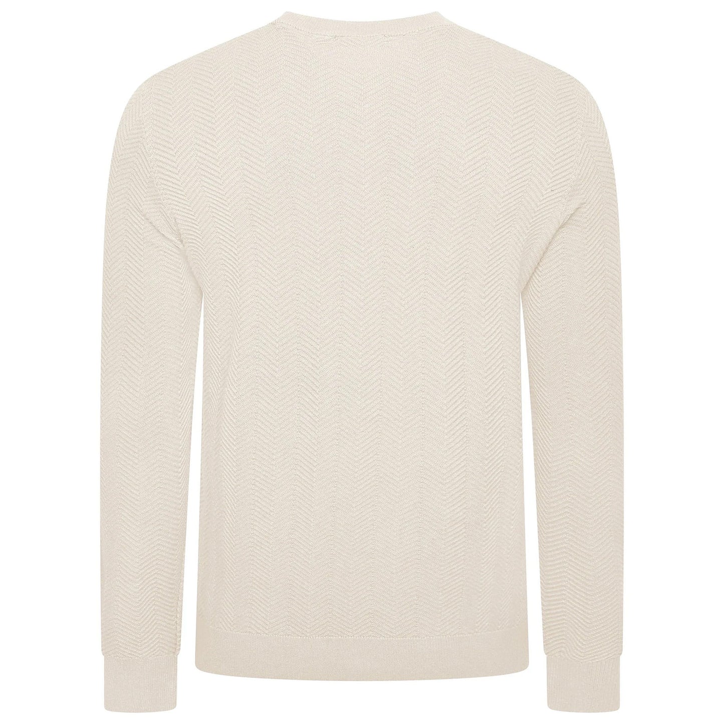 Mens Crew Neck Jumper Chevron Knit Cotton Blend Casual Sweater - Collar Detail - QHA UK