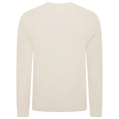 Mens Crew Neck Jumper Chevron Knit Cotton Blend Casual Sweater - Collar Detail - QHA UK