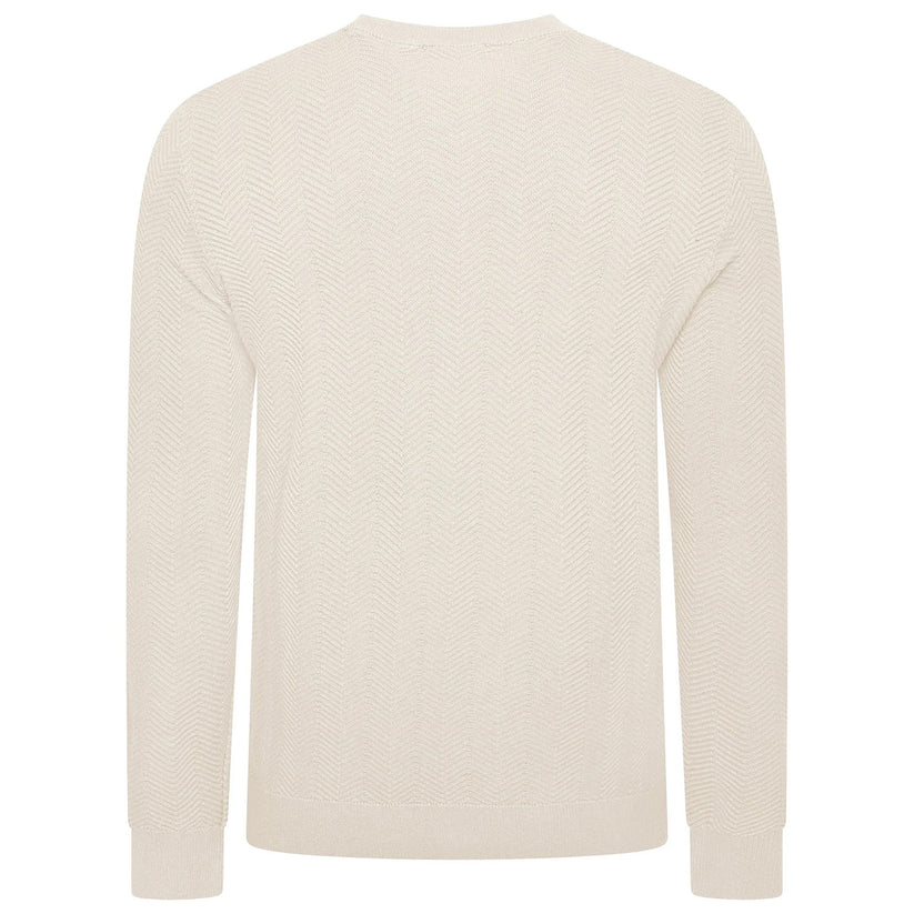 Mens Crew Neck Jumper Chevron Knit Cotton Blend Casual Sweater - Collar Detail - QHA UK