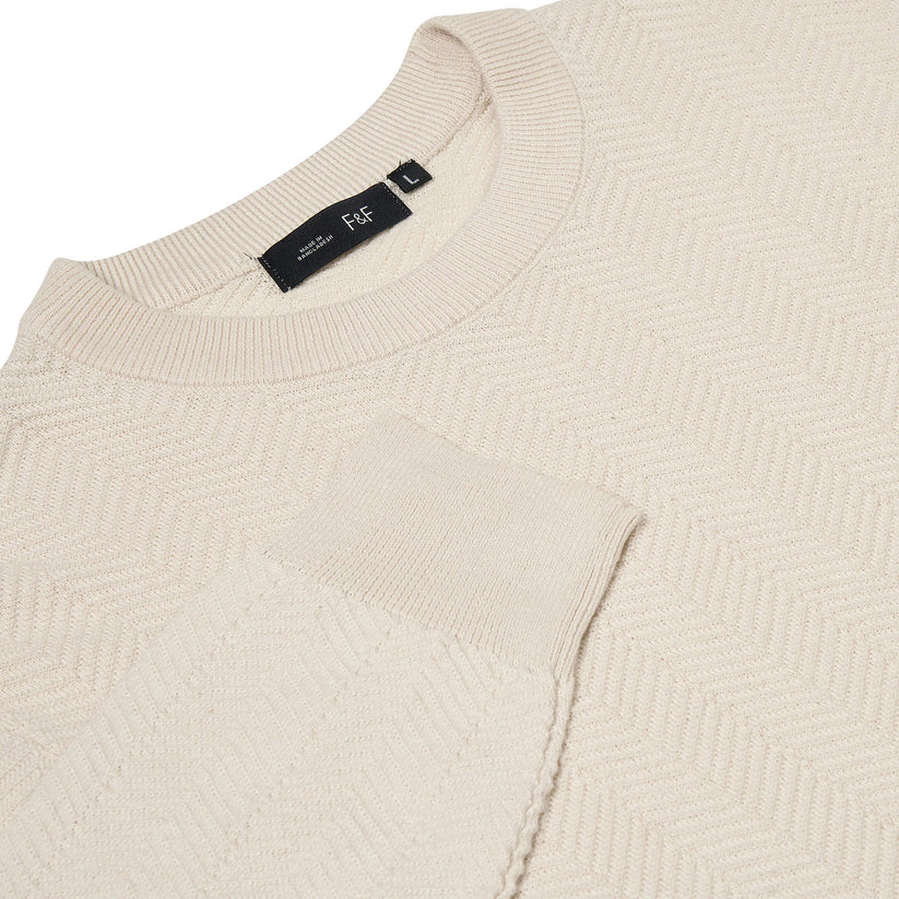 Mens Crew Neck Jumper Chevron Knit Cotton Blend Casual Sweater - Collar Detail - QHA UK