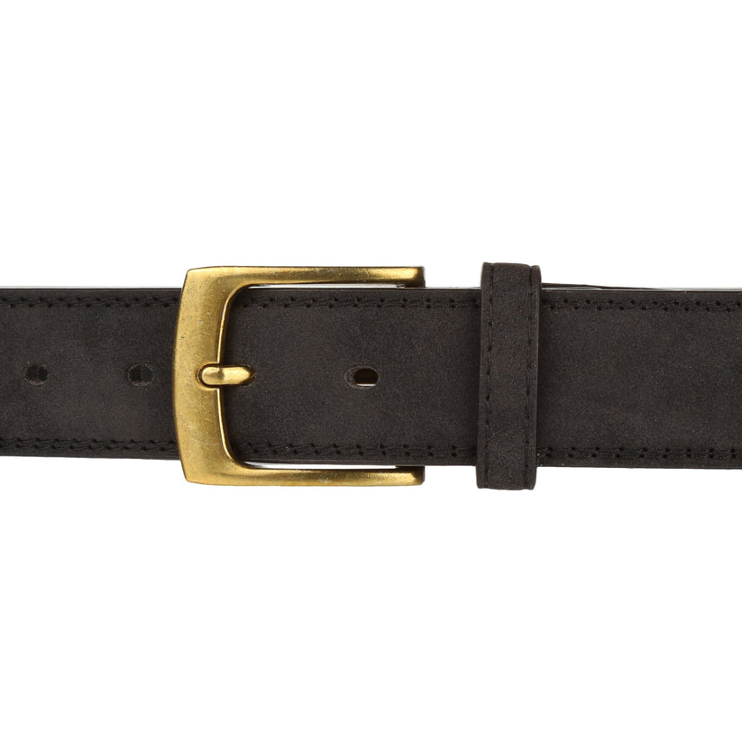 Forest Mens Premium Nubuck Leather Belt 1.25" Classic Buckle MB03 - Buckle Detail - QHA UK
