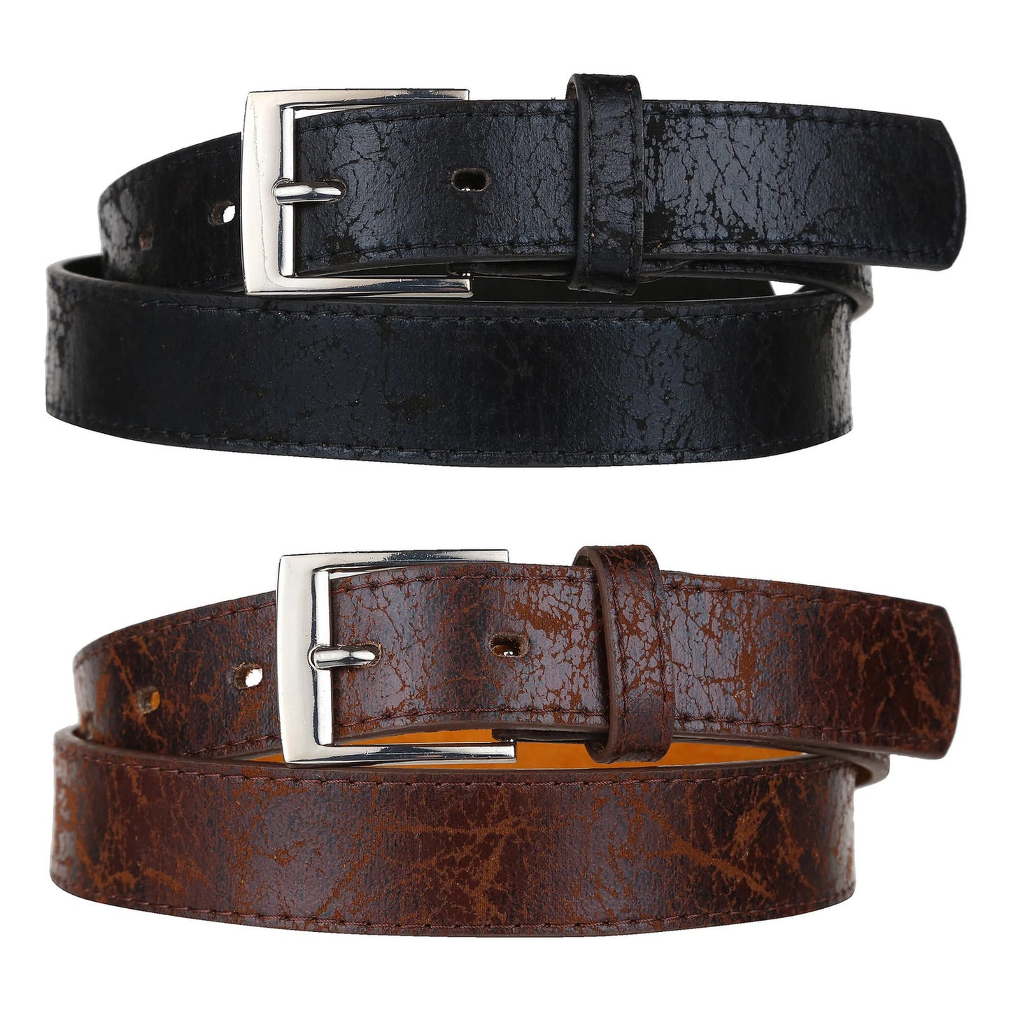 Forest Mens 1" Antique Design Bonded Leather Belt Slim Classic Buckle - QHA UK