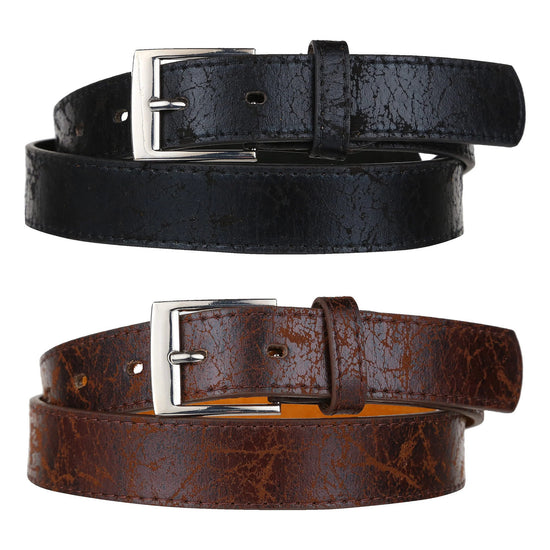 Forest Mens 1" Antique Design Bonded Leather Belt Slim Classic Buckle - QHA UK