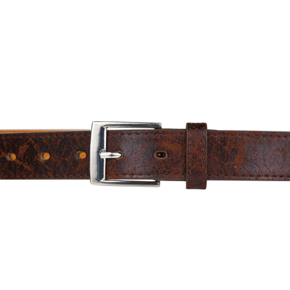 Forest Mens 1" Antique Design Bonded Leather Belt Slim Classic Buckle - Buckle Detail - QHA UK
