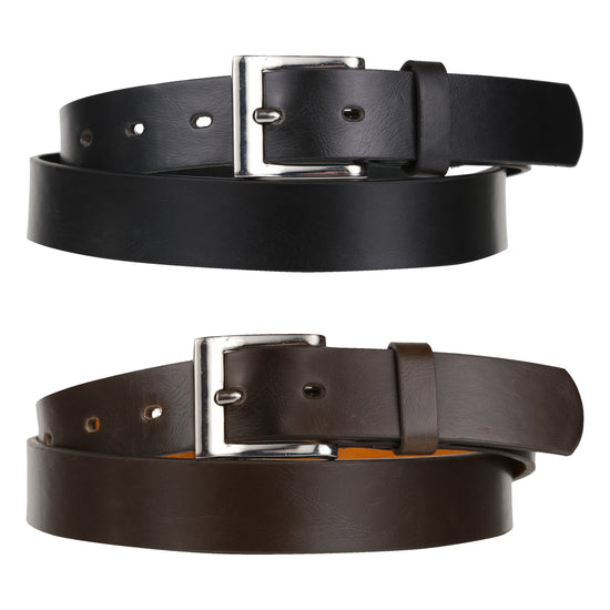 Forest Unisex 1" Bonded Leather Belt Square Buckle Slim Office MB131 - QHA UK