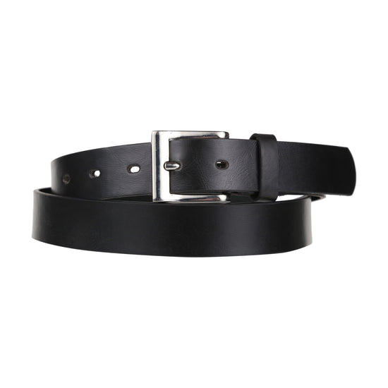 Forest Unisex 1" Bonded Leather Belt Square Buckle Slim Office MB131 - Buckle Detail - QHA UK