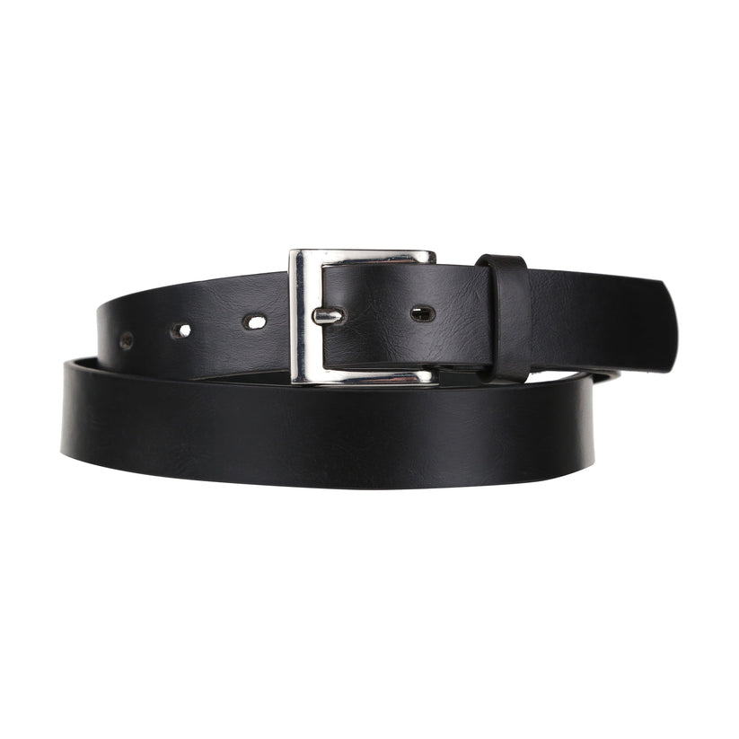 Forest Unisex 1" Bonded Leather Belt Square Buckle Slim Office MB131 - Buckle Detail - QHA UK