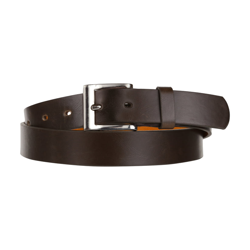 Forest Unisex 1" Bonded Leather Belt Square Buckle Slim Office MB131 - Buckle Detail - QHA UK