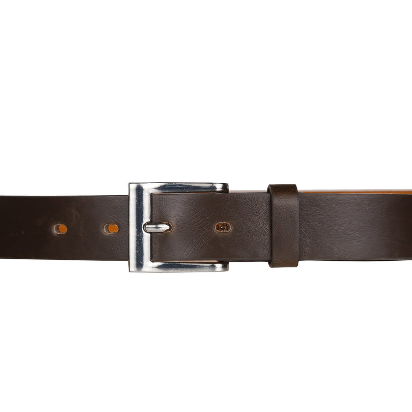 Forest Unisex 1" Bonded Leather Belt Square Buckle Slim Office MB131 - Buckle Detail - QHA UK