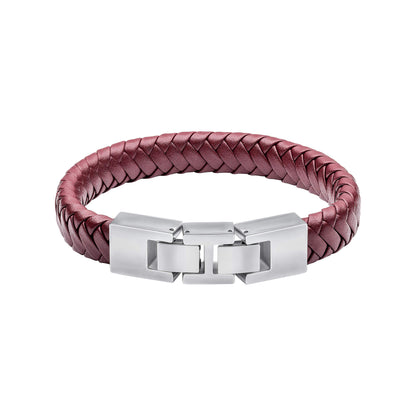 Fred Bennett Burgundy Leather Bracelet with Statement Clasp - QHA UK