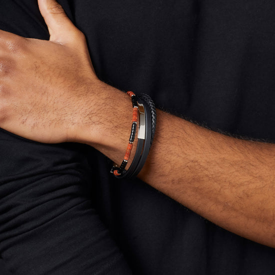 Fred Bennett Red Jasper and Onyx Multi- Layer Leather Bracelet - QHA UK