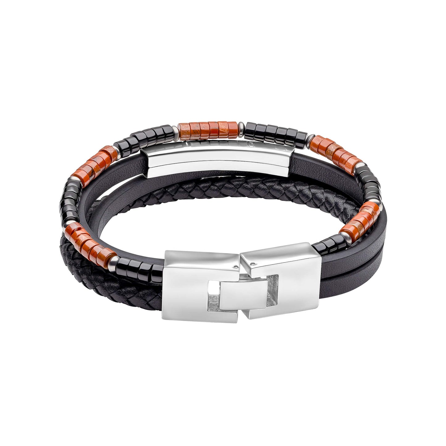 Fred Bennett Red Jasper and Onyx Multi- Layer Leather Bracelet - QHA UK