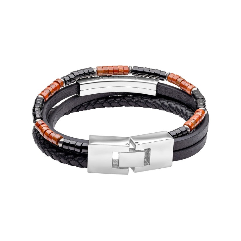 Fred Bennett Red Jasper and Onyx Multi- Layer Leather Bracelet - QHA UK