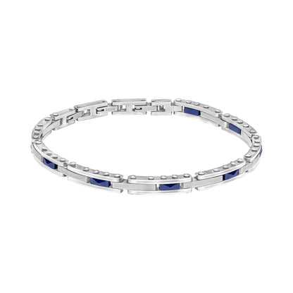Fred Bennett Stainless Steel and Blue Ceramic Link Bracelet - QHA UK