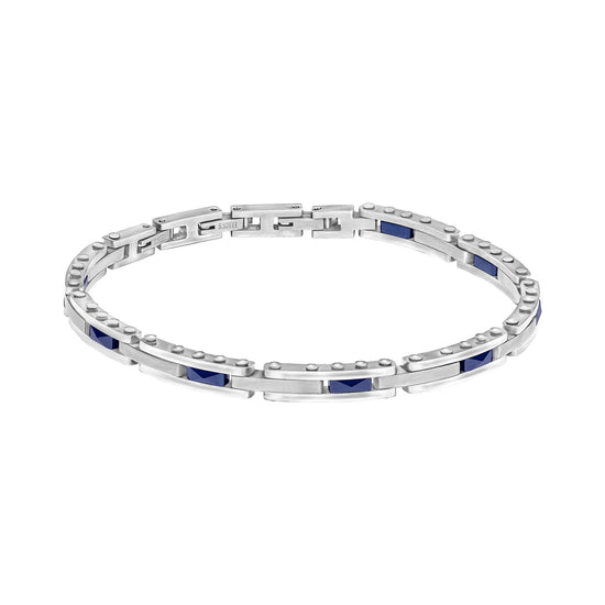 Fred Bennett Stainless Steel and Blue Ceramic Link Bracelet - QHA UK