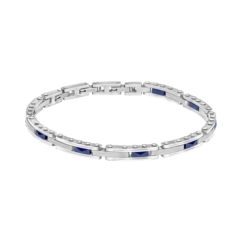 Fred Bennett Stainless Steel and Blue Ceramic Link Bracelet - QHA UK