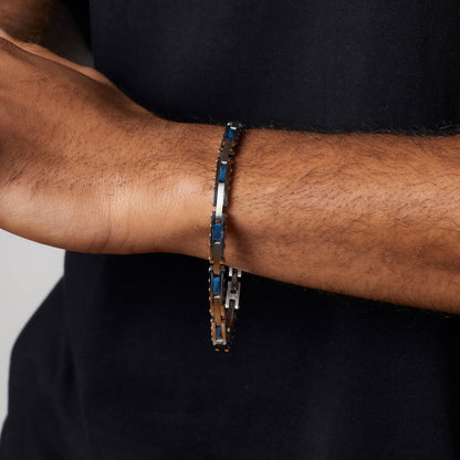 Fred Bennett Stainless Steel and Blue Ceramic Link Bracelet - QHA UK
