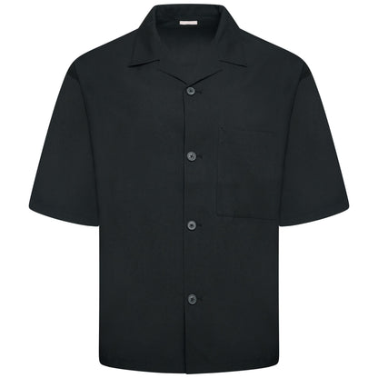 Men's Open Collar Summer Shirt | Short Sleeve | Relaxed Fit | S–XL | Black Grey Beige - Collar Detail - QHA UK