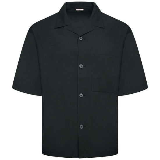 Men's Open Collar Summer Shirt | Short Sleeve | Relaxed Fit | S–XL | Black Grey Beige - Collar Detail - QHA UK