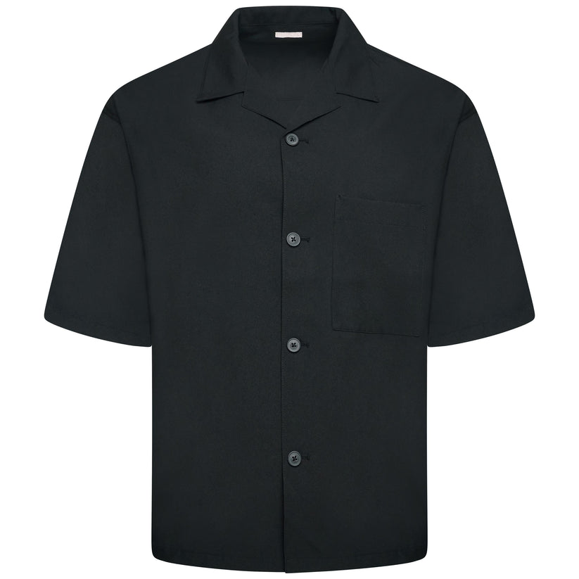 Men's Open Collar Summer Shirt | Short Sleeve | Relaxed Fit | S–XL | Black Grey Beige - Collar Detail - QHA UK
