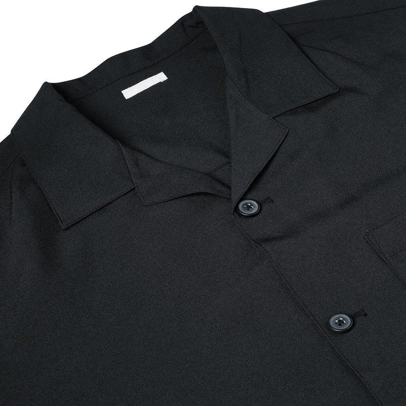 Men's Open Collar Summer Shirt | Short Sleeve | Relaxed Fit | S–XL | Black Grey Beige - Close-up - QHA UK