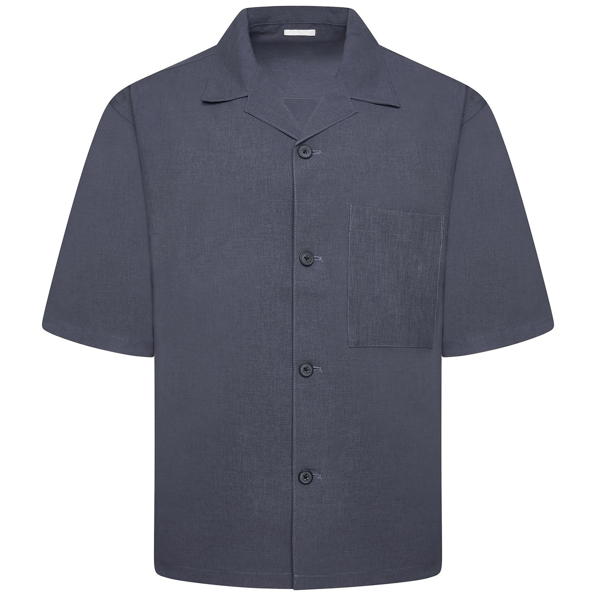 Men's Open Collar Summer Shirt | Short Sleeve | Relaxed Fit | S–XL | Black Grey Beige - Collar Detail - QHA UK