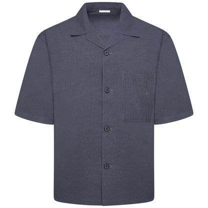 Men's Open Collar Summer Shirt | Short Sleeve | Relaxed Fit | S–XL | Black Grey Beige - Collar Detail - QHA UK