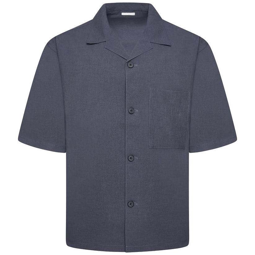 Men's Open Collar Summer Shirt | Short Sleeve | Relaxed Fit | S–XL | Black Grey Beige - Collar Detail - QHA UK