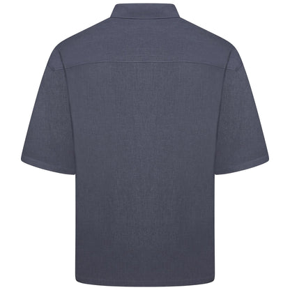 Men's Open Collar Summer Shirt | Short Sleeve | Relaxed Fit | S–XL | Black Grey Beige - Collar Detail - QHA UK
