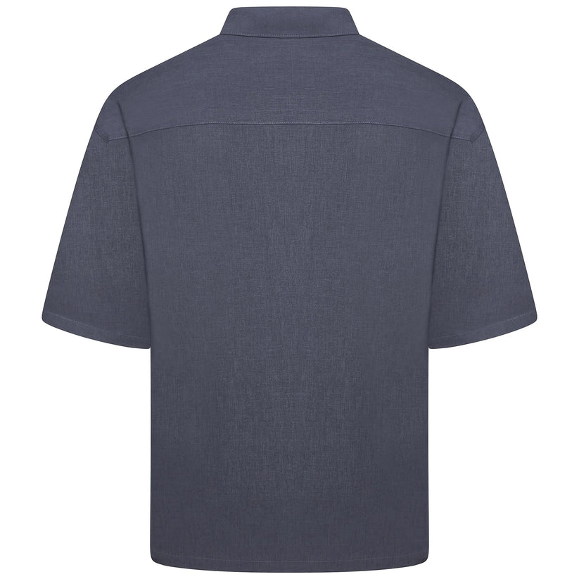 Men's Open Collar Summer Shirt | Short Sleeve | Relaxed Fit | S–XL | Black Grey Beige - Collar Detail - QHA UK