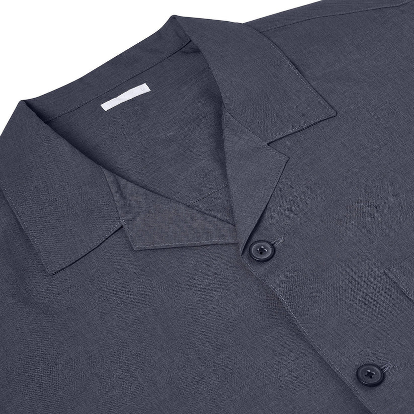Men's Open Collar Summer Shirt | Short Sleeve | Relaxed Fit | S–XL | Black Grey Beige - Collar Detail - QHA UK
