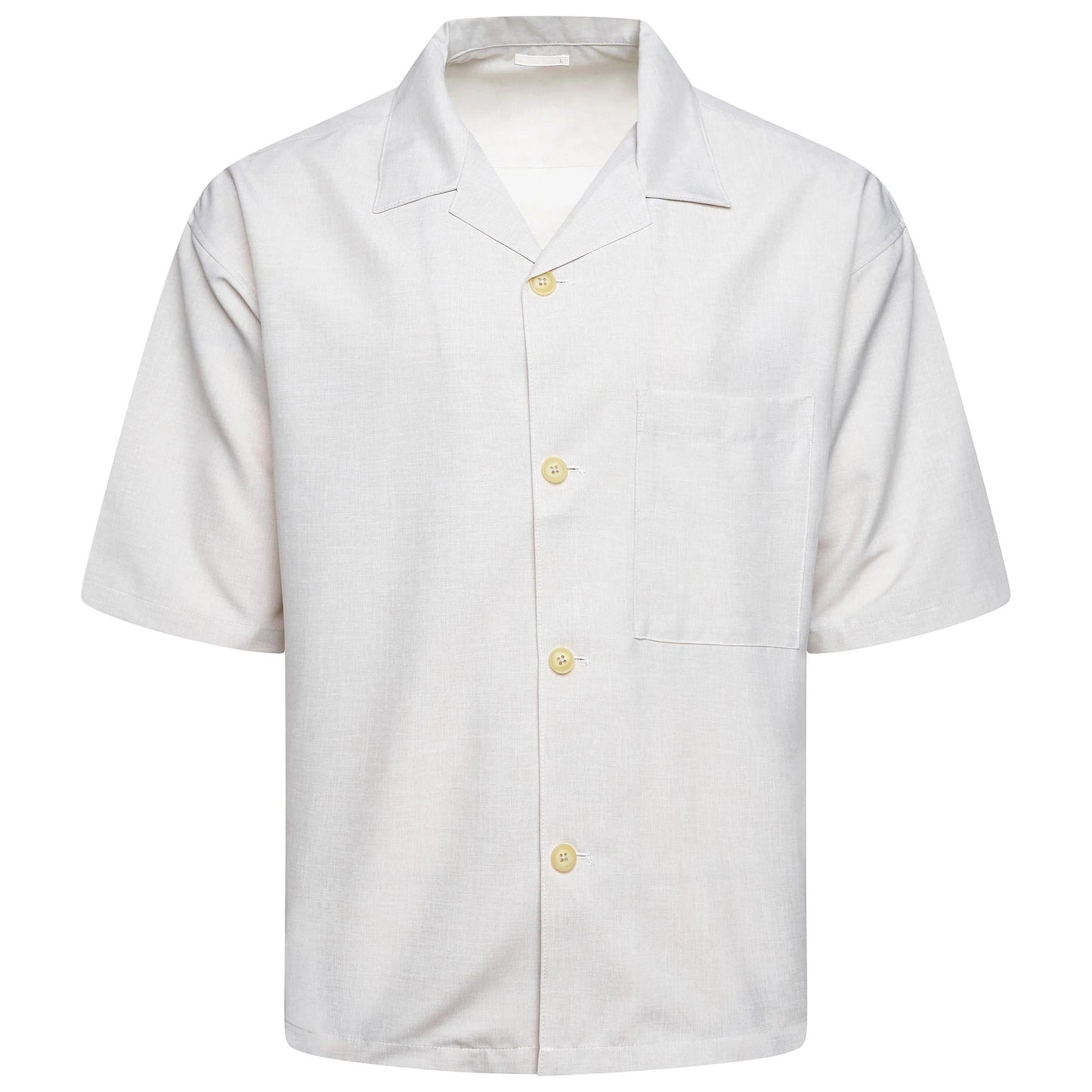 Men's Open Collar Summer Shirt | Short Sleeve | Relaxed Fit | S–XL | Black Grey Beige - Collar Detail - QHA UK