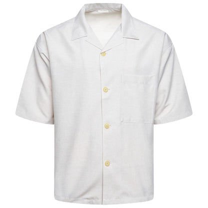 Men's Open Collar Summer Shirt | Short Sleeve | Relaxed Fit | S–XL | Black Grey Beige - Collar Detail - QHA UK