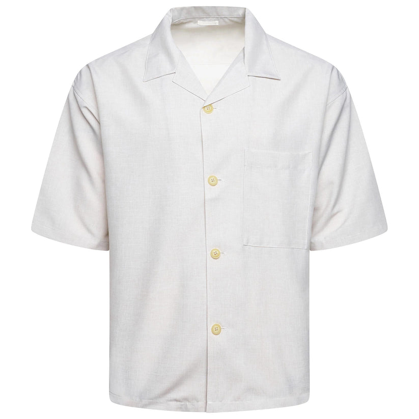 Men's Open Collar Summer Shirt | Short Sleeve | Relaxed Fit | S–XL | Black Grey Beige - Collar Detail - QHA UK