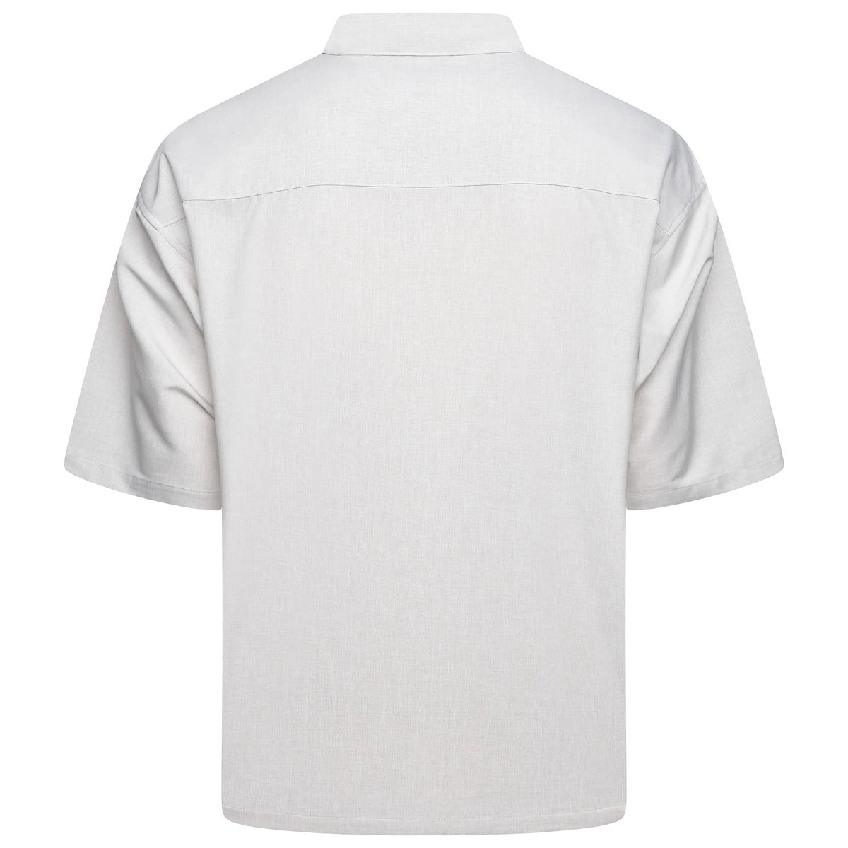 Men's Open Collar Summer Shirt | Short Sleeve | Relaxed Fit | S–XL | Black Grey Beige - Collar Detail - QHA UK