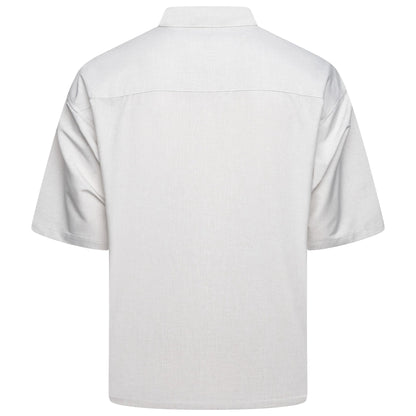 Men's Open Collar Summer Shirt | Short Sleeve | Relaxed Fit | S–XL | Black Grey Beige - Collar Detail - QHA UK