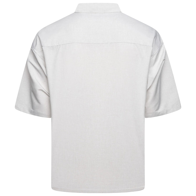 Men's Open Collar Summer Shirt | Short Sleeve | Relaxed Fit | S–XL | Black Grey Beige - Collar Detail - QHA UK