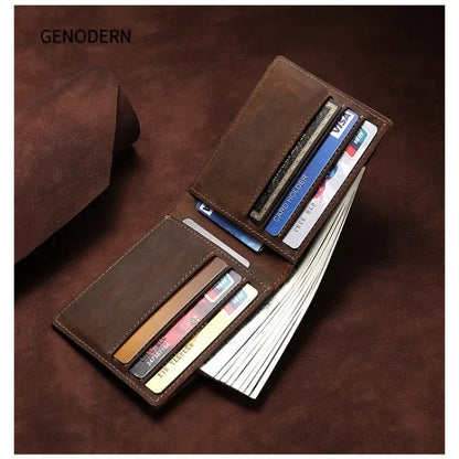 Crazy Horse Mens Leather Wallet Slim Bifold Cowhide Vintage G227 - QHA UK