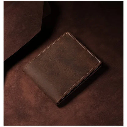 Crazy Horse Mens Leather Wallet Slim Bifold Cowhide Vintage G227 - QHA UK
